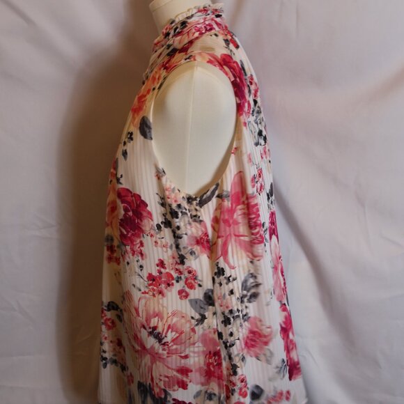 White House Black Market Sleeveless White/Pink Floral Blouse Women's Size 14 - Picture 3 of 12